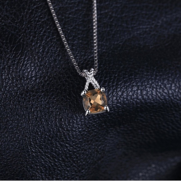 10k 925 Chocolate Diamond Quartz Pendant Necklace - Picture 9 of 11